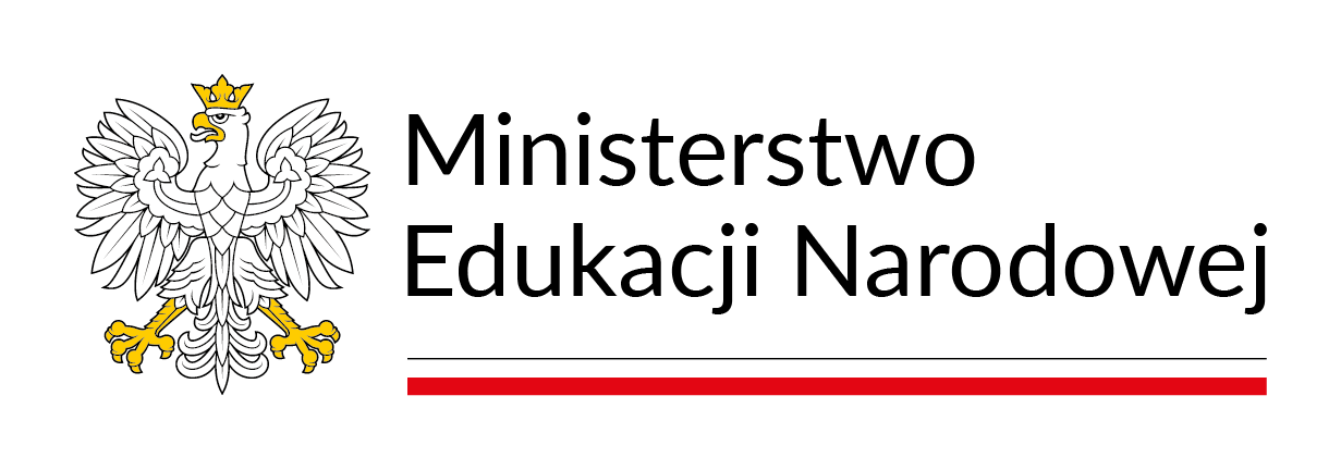 Logo MEN biały orzeł w koronie i napis „Ministerstwo Edukacji Narodowe