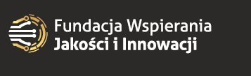 Logo Fundacji Wspierania Jakości i Innowacji – biała nazwa na czarnym tle z graficznym symbolem po lewej stronie